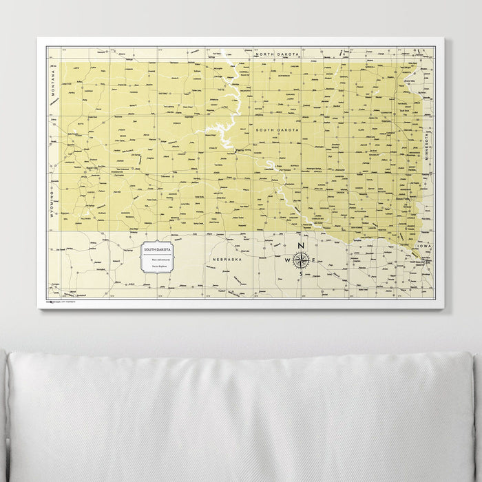 Push Pin South Dakota Map (Pin Board) - Yellow Color Splash