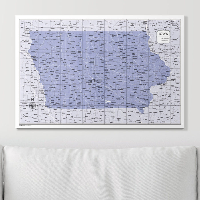 Push Pin Iowa Map (Pin Board) - Purple Color Splash