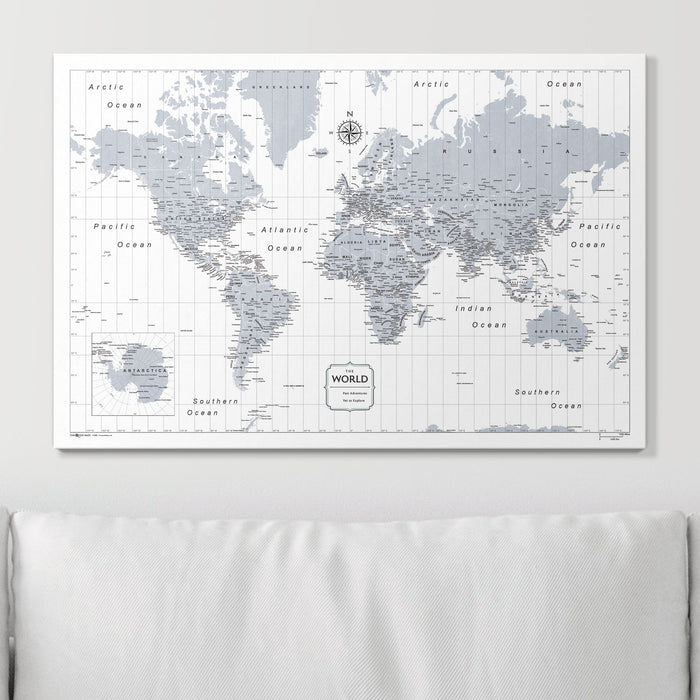 Push Pin World Map (Pin Board) - Light Gray Color Splash CM Pin Board