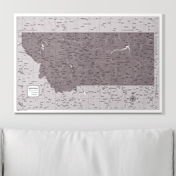 Push Pin Montana Map (Pin Board) - Dark Brown Color Splash