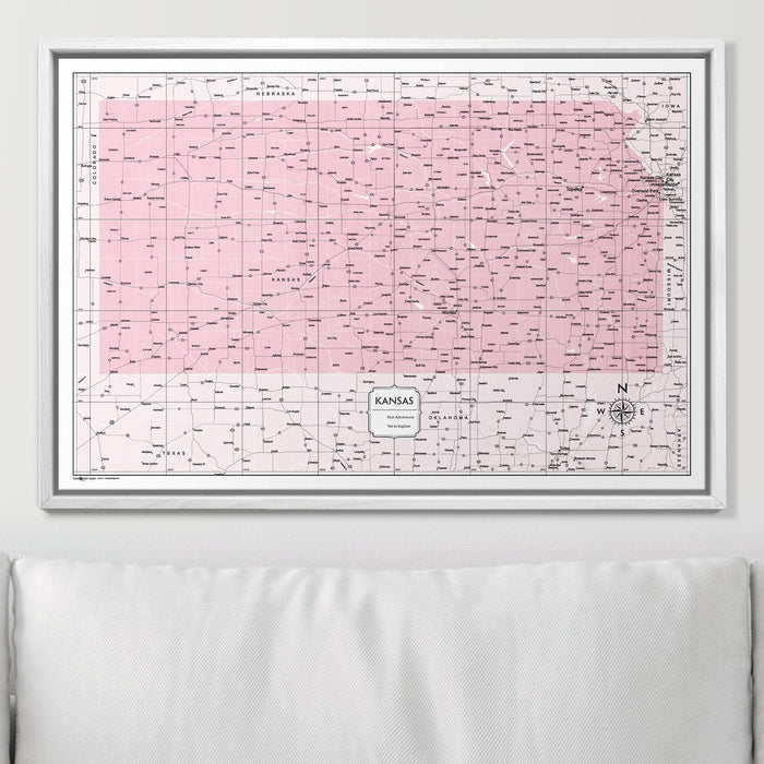 Push Pin Kansas Map (Pin Board) - Pink Color Splash