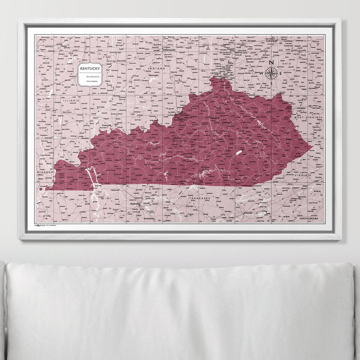 Push Pin Kentucky Map (Pin Board) - Burgundy Color Splash