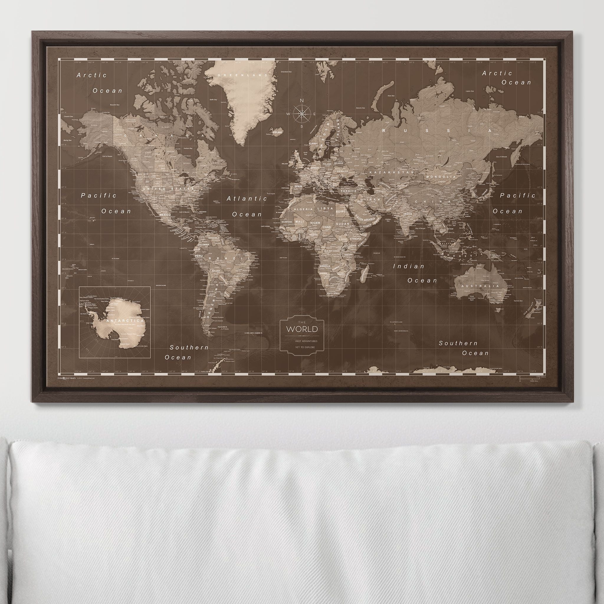 Push Pin World Map (Pin Board) - Deep Espresso CM Pin Board
