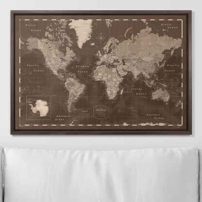 Push Pin World Map (Pin Board) - Deep Espresso CM Pin Board
