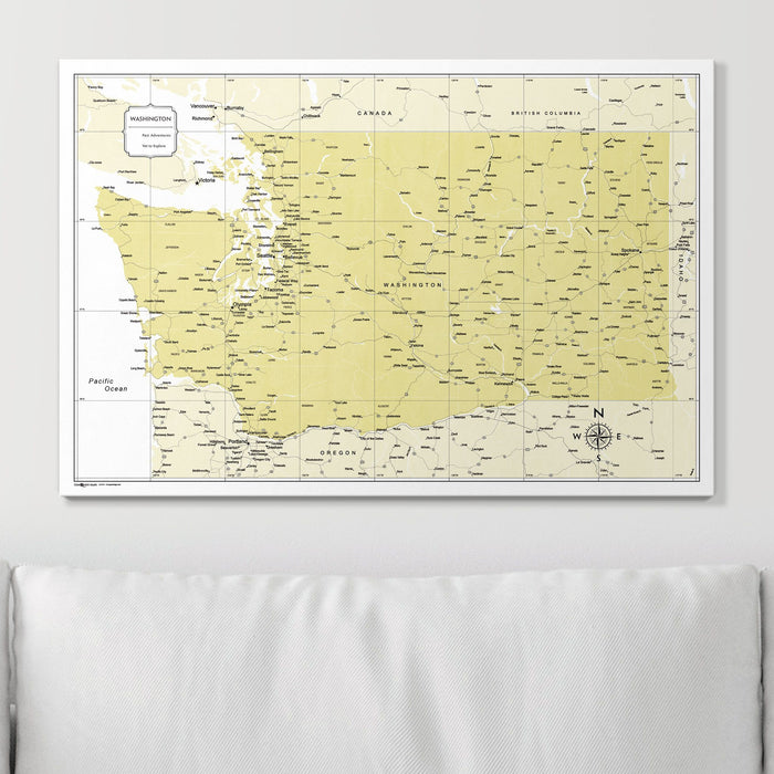 Push Pin Washington Map (Pin Board) - Yellow Color Splash