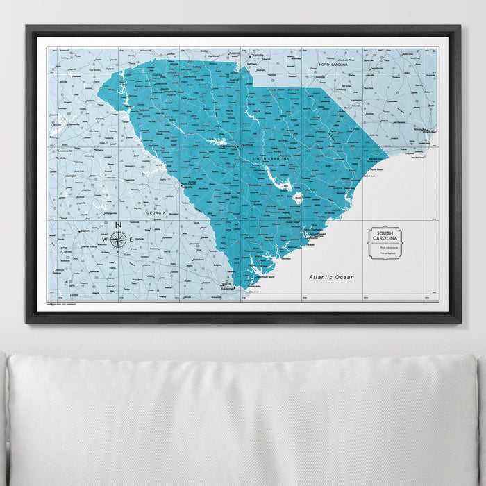 Push Pin South Carolina Map (Pin Board) - Teal Color Splash