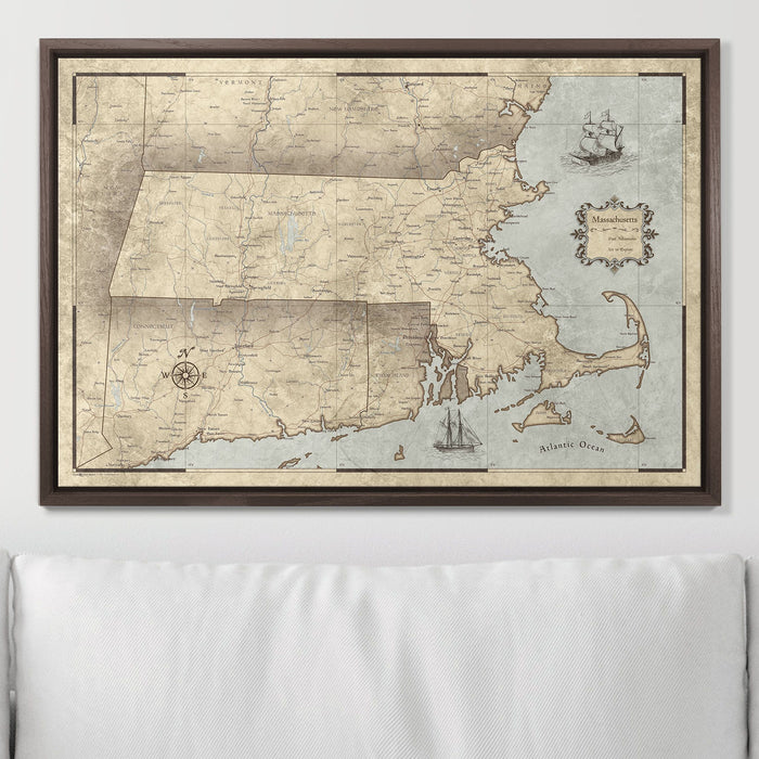 Push Pin Massachusetts Map (Pin Board) - Rustic Vintage CM Pin Board