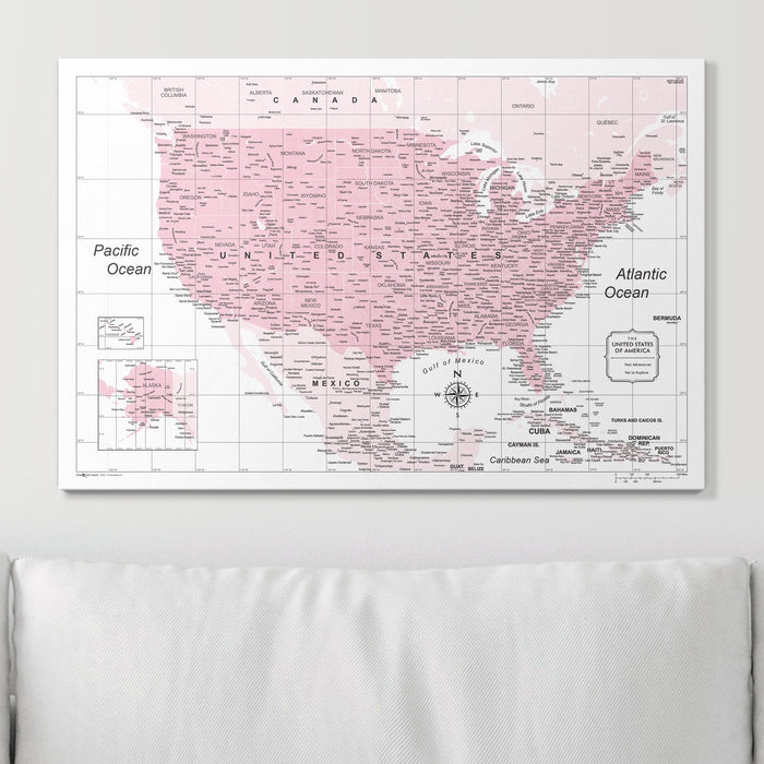 Push Pin USA Map (Pin Board) - Pink Color Splash