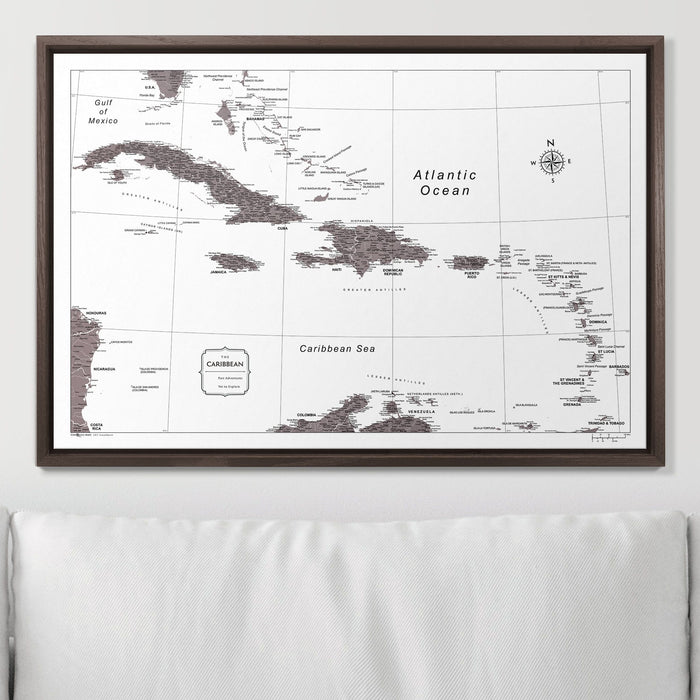 Push Pin Caribbean Map (Pin Board) - Dark Brown Color Splash