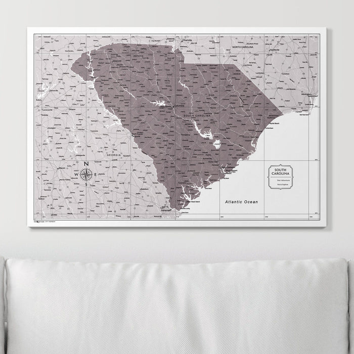 Push Pin South Carolina Map (Pin Board) - Dark Brown Color Splash