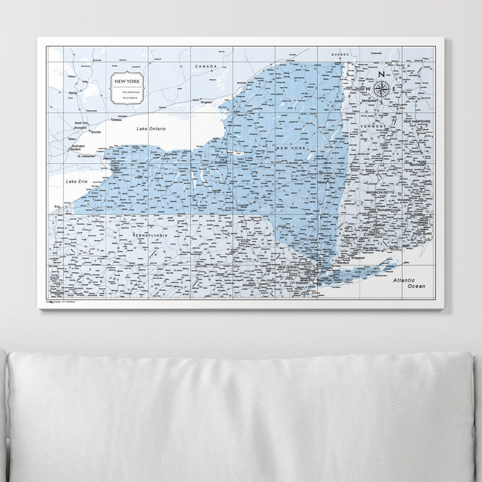 Push Pin New York Map (Pin Board) - Light Blue Color Splash