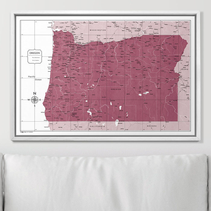Push Pin Oregon Map (Pin Board) - Burgundy Color Splash
