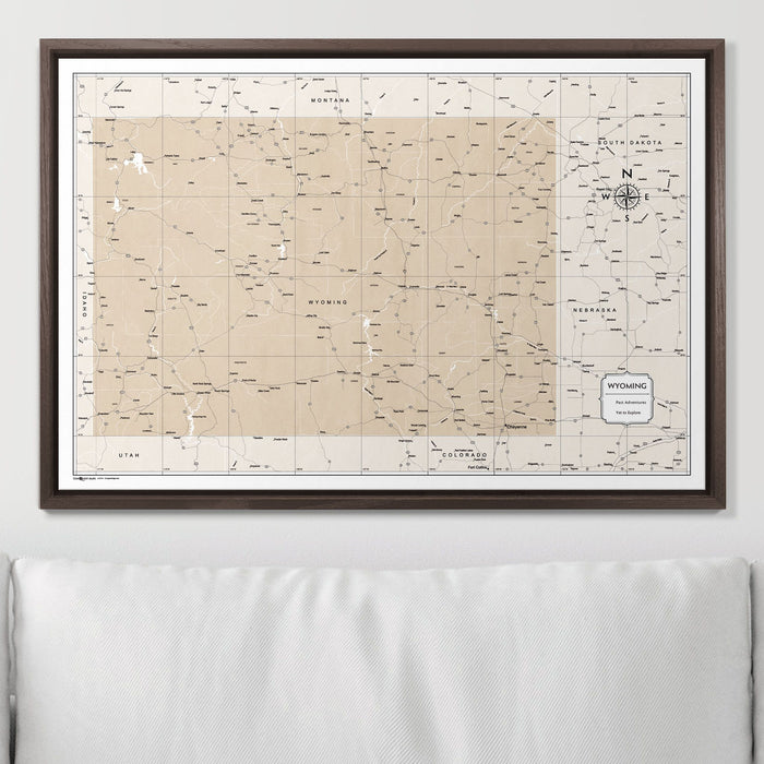Push Pin Wyoming Map (Pin Board) - Light Brown Color Splash