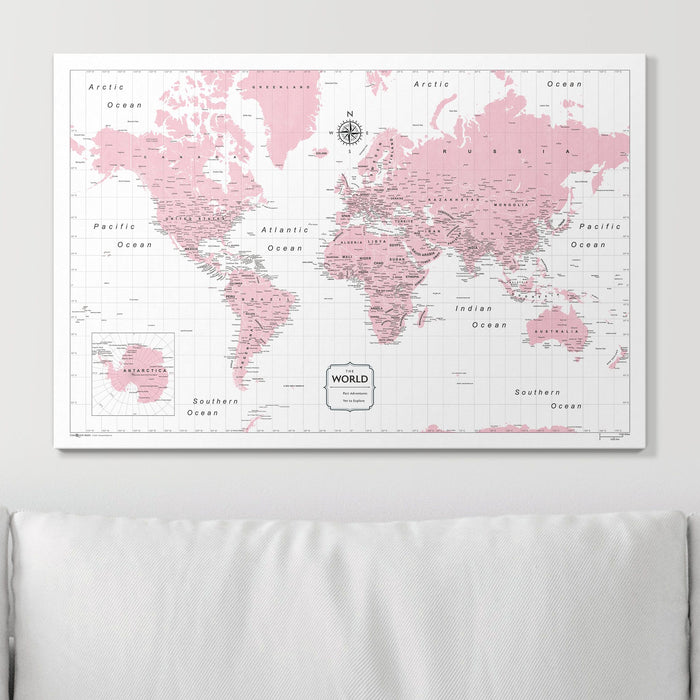 Push Pin World Map (Pin Board) - Pink Color Splash
