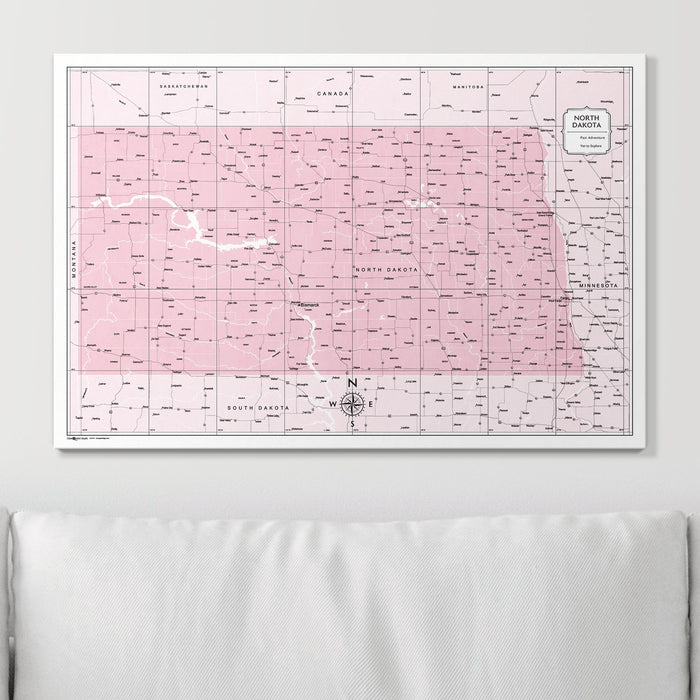 Push Pin North Dakota Map (Pin Board) - Pink Color Splash