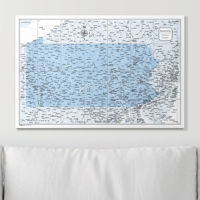 Push Pin Pennsylvania Map (Pin Board) - Light Blue Color Splash