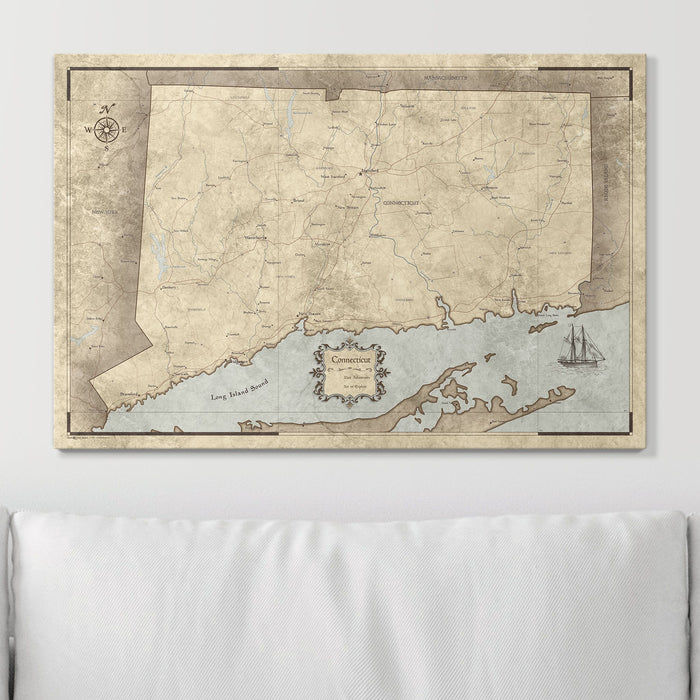Push Pin Connecticut Map (Pin Board) - Rustic Vintage