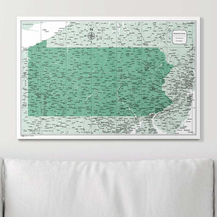 Push Pin Pennsylvania Map (Pin Board) - Green Color Splash CM Pin Board