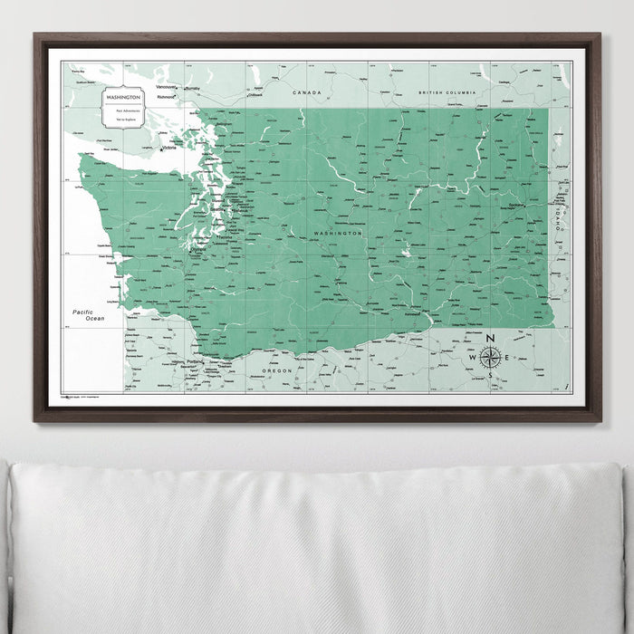 Push Pin Washington Map (Pin Board) - Green Color Splash