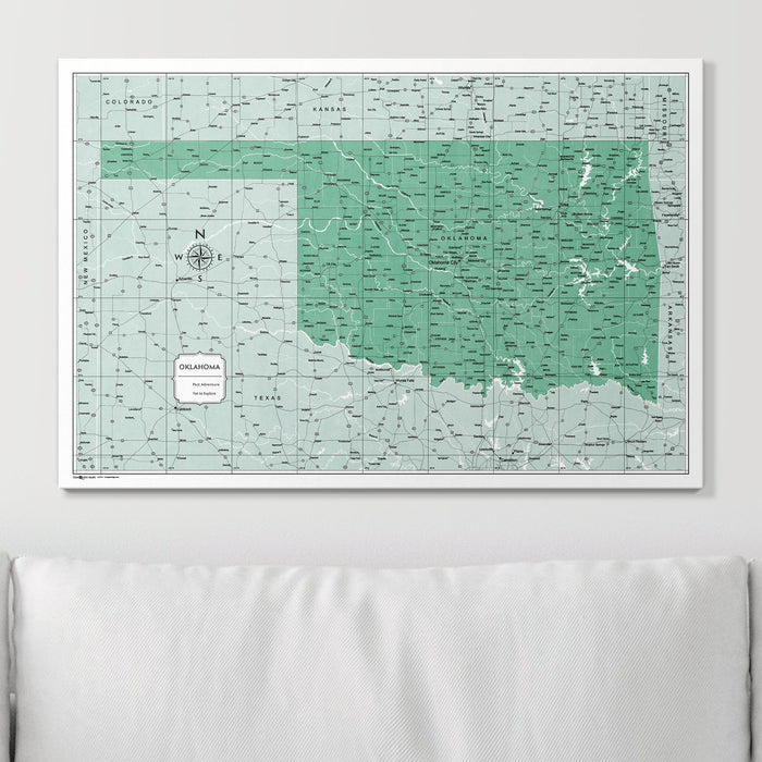 Push Pin Oklahoma Map (Pin Board) - Green Color Splash