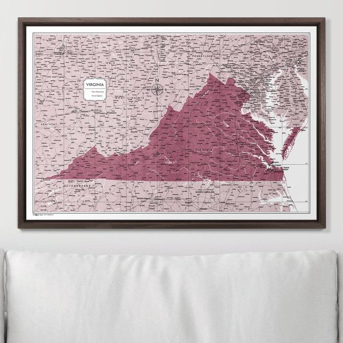 Push Pin Virginia Map (Pin Board) - Burgundy Color Splash