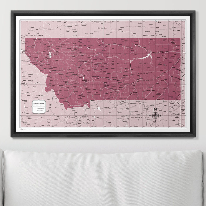 Push Pin Montana Map (Pin Board) - Burgundy Color Splash