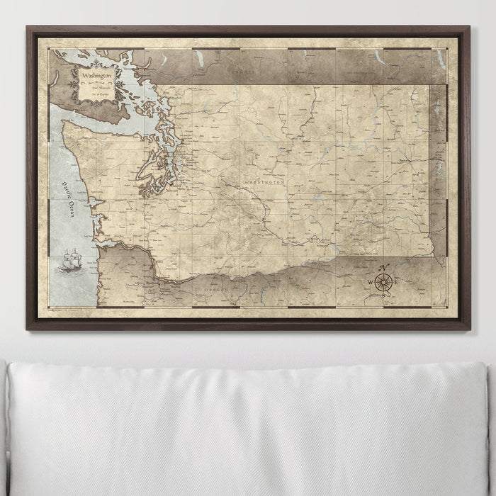 Push Pin Washington Map (Pin Board) - Rustic Vintage