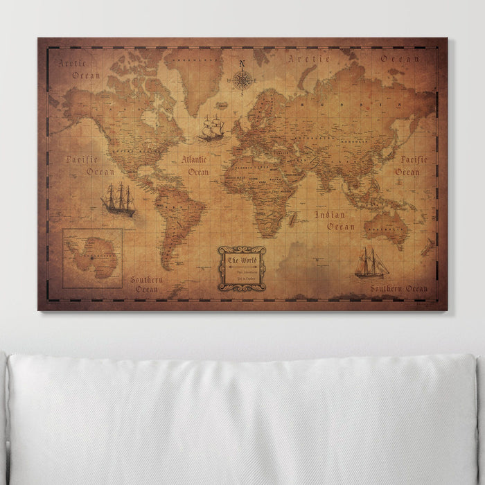 Push Pin World Map (Pin Board) - Golden Aged