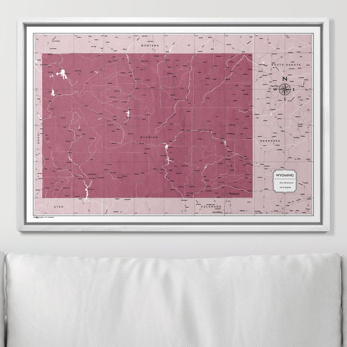 Push Pin Wyoming Map (Pin Board) - Burgundy Color Splash