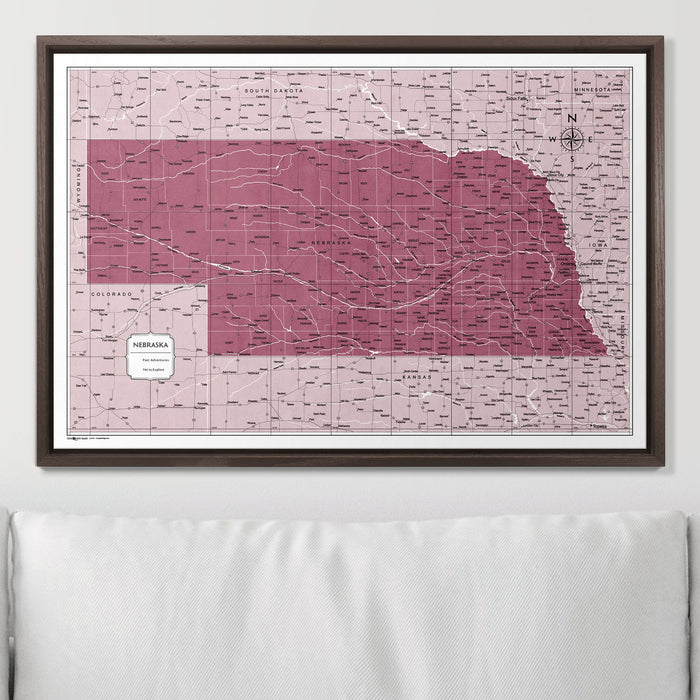Push Pin Nebraska Map (Pin Board) - Burgundy Color Splash