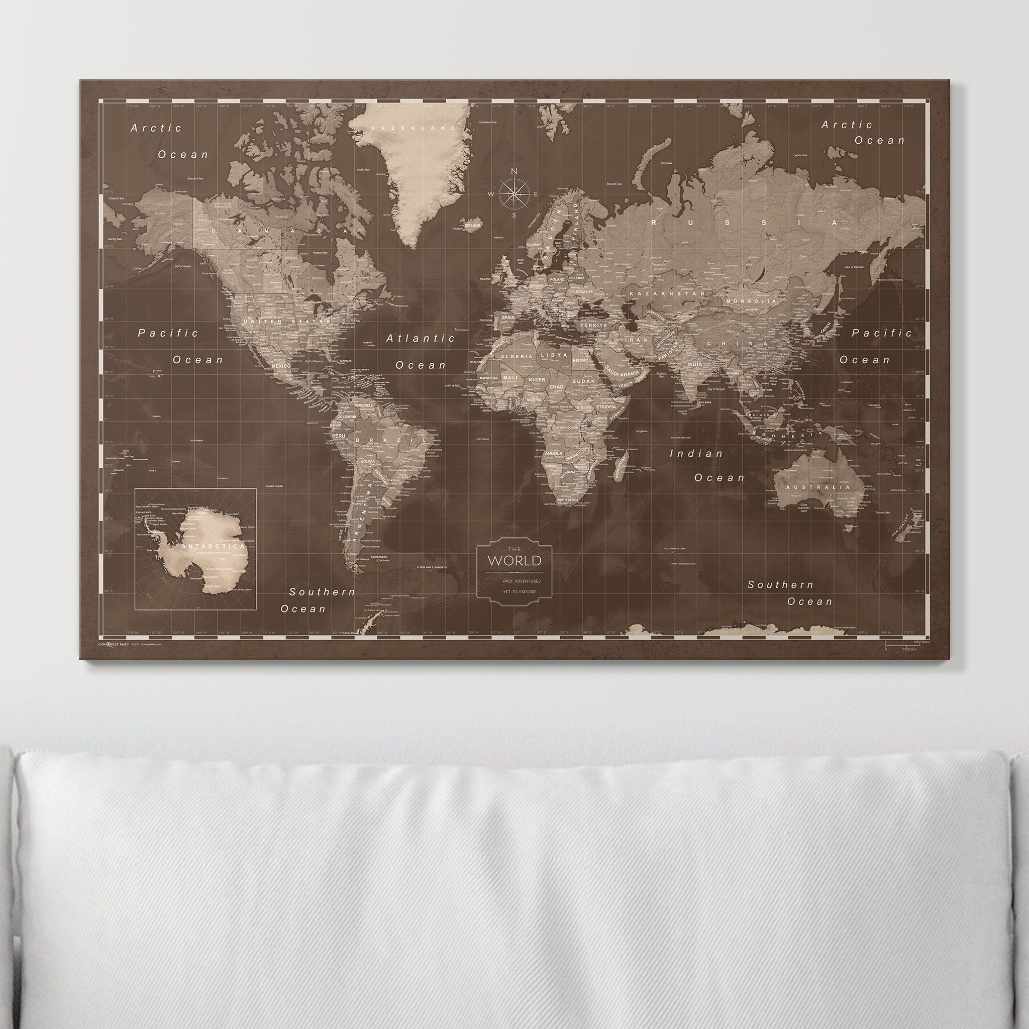 Push Pin World Map (Pin Board) - Deep Espresso CM Pin Board