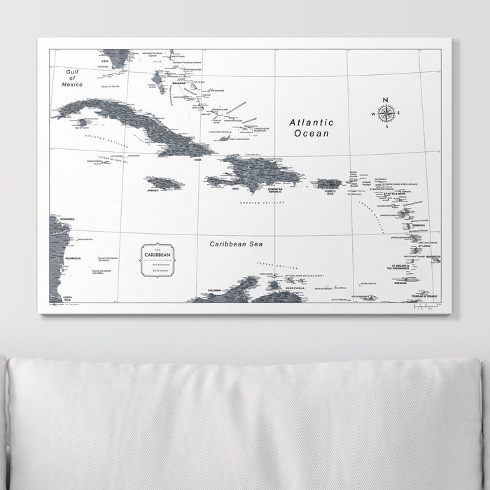 Push Pin Caribbean Map (Pin Board) - Dark Gray Color Splash