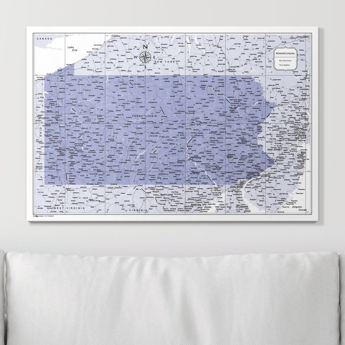 Push Pin Pennsylvania Map (Pin Board) - Purple Color Splash
