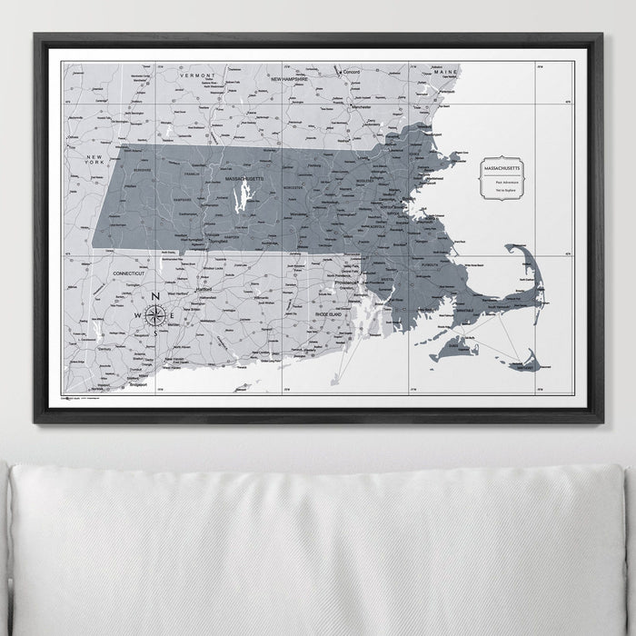 Push Pin Massachusetts Map (Pin Board) - Dark Gray Color Splash CM Pin Board