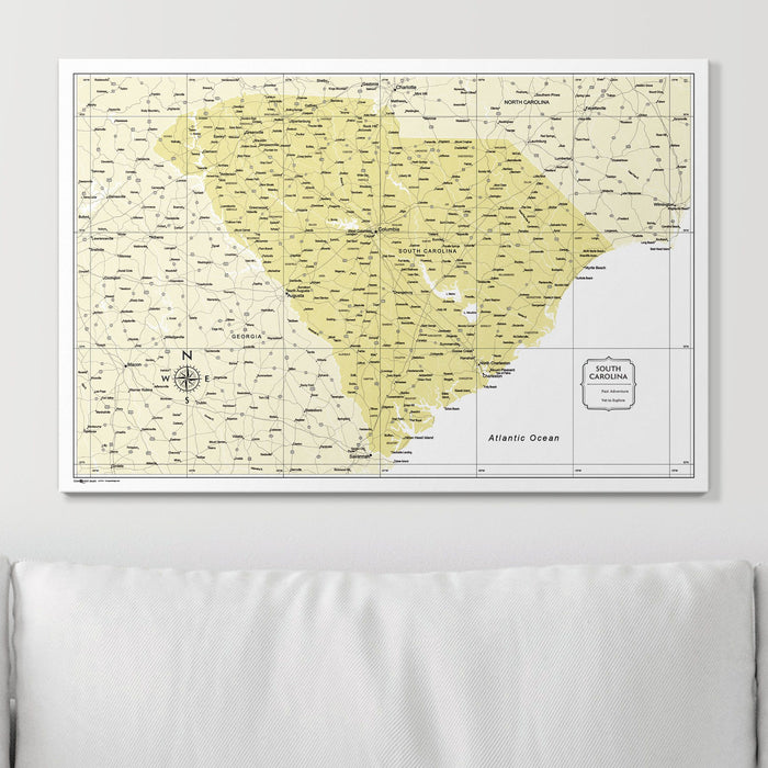 Push Pin South Carolina Map (Pin Board) - Yellow Color Splash CM Pin Board