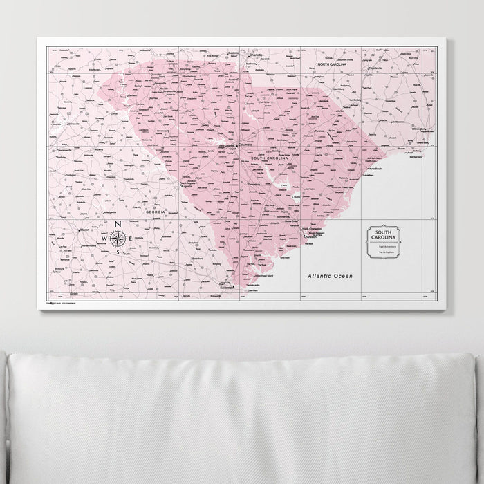 Push Pin South Carolina Map (Pin Board) - Pink Color Splash