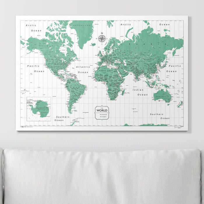 Push Pin World Map (Pin Board) - Green Color Splash CM Pin Board