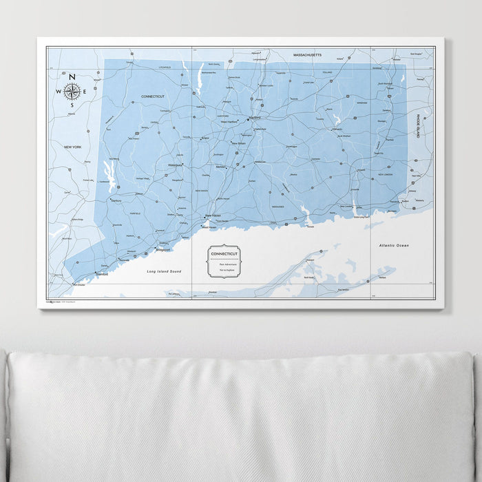 Push Pin Connecticut Map (Pin Board) - Light Blue Color Splash