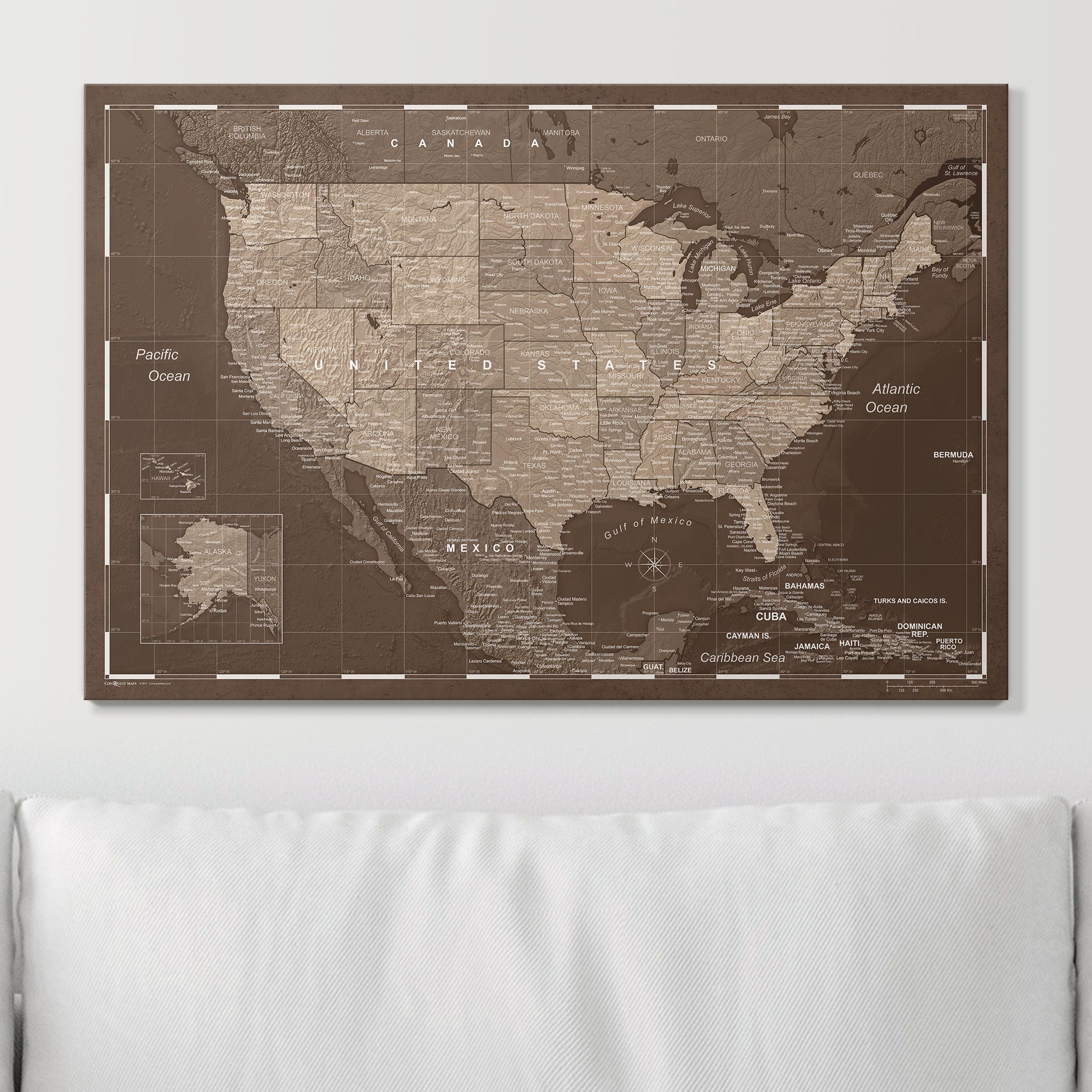 Push Pin USA Map (Pin Board) - Deep Espresso CM Pin Board