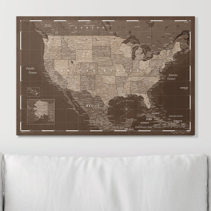 Push Pin USA Map (Pin Board) - Deep Espresso CM Pin Board