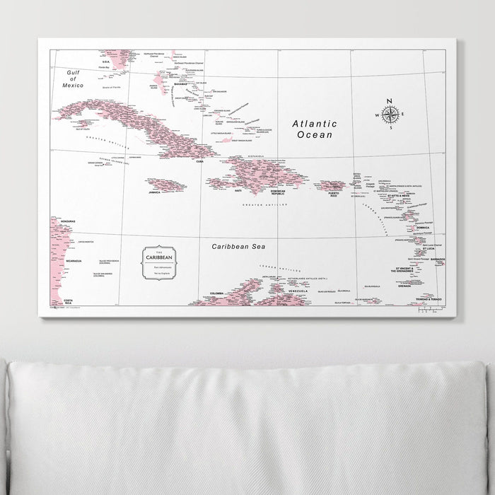 Push Pin Caribbean Map (Pin Board) - Pink Color Splash