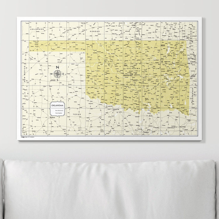 Push Pin Oklahoma Map (Pin Board) - Yellow Color Splash