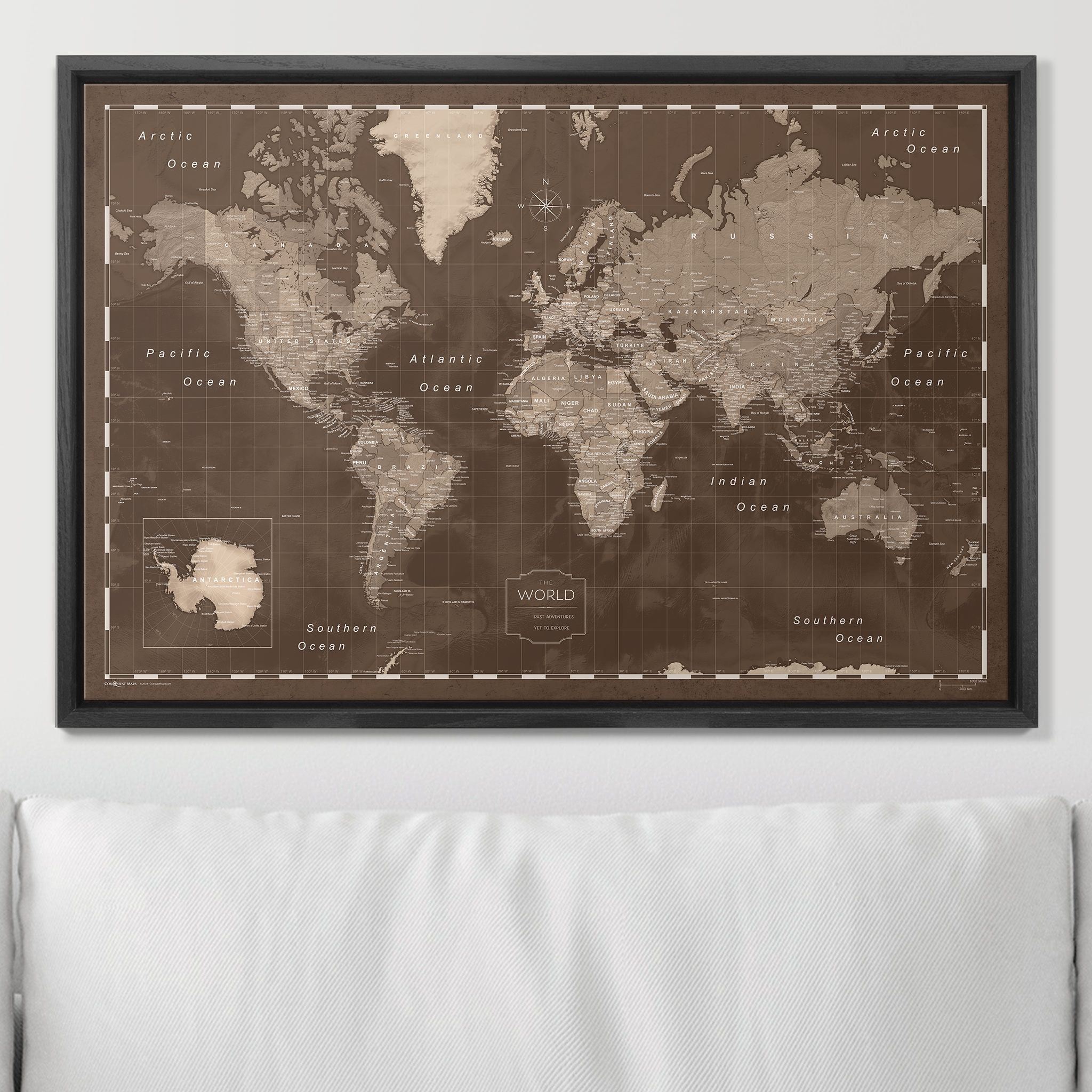 Push Pin World Map (Pin Board) - Deep Espresso CM Pin Board