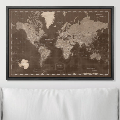 Push Pin World Map (Pin Board) - Deep Espresso CM Pin Board