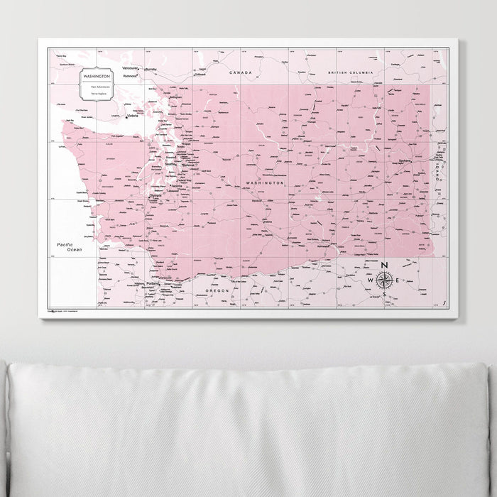 Push Pin Washington Map (Pin Board) - Pink Color Splash