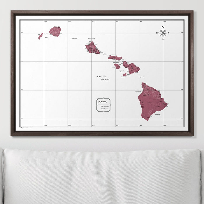 Push Pin Hawaii Map (Pin Board) - Burgundy Color Splash