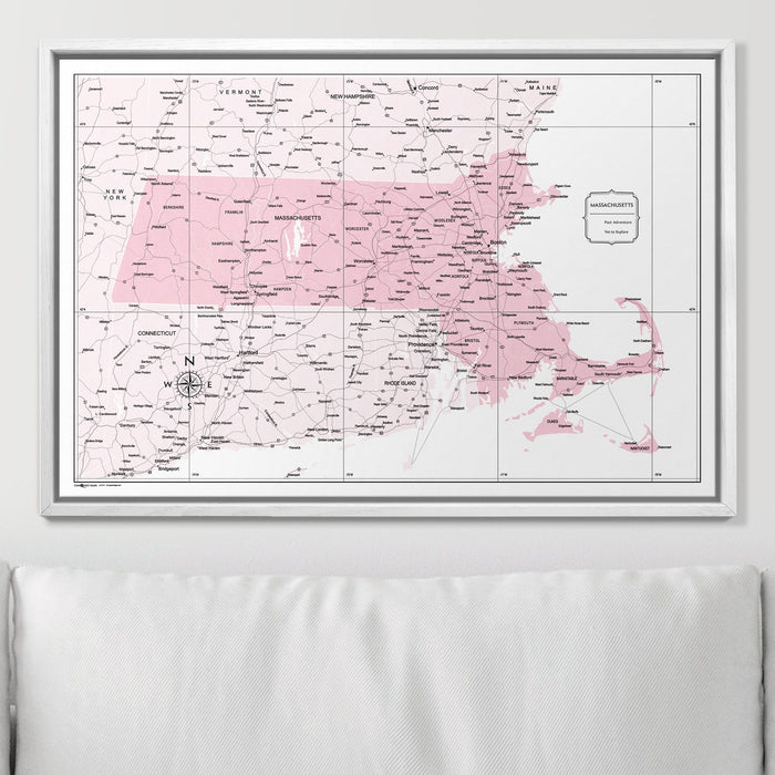 Push Pin Massachusetts Map (Pin Board) - Pink Color Splash