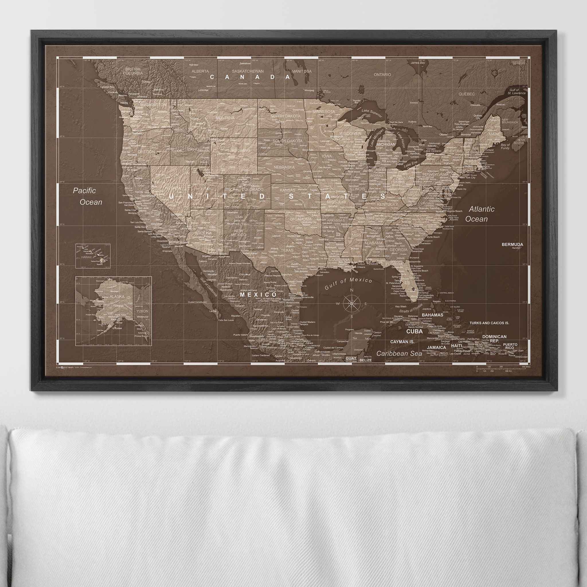 Push Pin USA Map (Pin Board) - Deep Espresso CM Pin Board