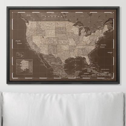 Push Pin USA Map (Pin Board) - Deep Espresso CM Pin Board
