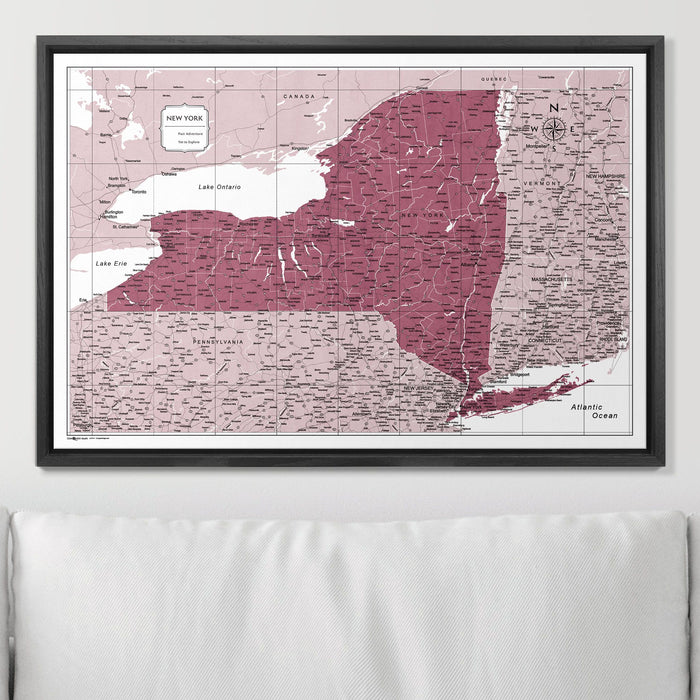 Push Pin New York Map (Pin Board) - Burgundy Color Splash